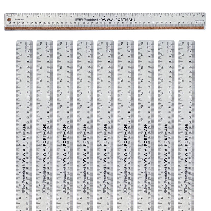 Breman Precision Metal Ruler 18 Inch Cork Back â€“ 10 Pk Stainless Steel Straight Edge, Flexible Non-Slip Metal Ruler with Cork Backing â€“ Imperial & Metric for Crafting, School, Workshop & Home Use - Image 1